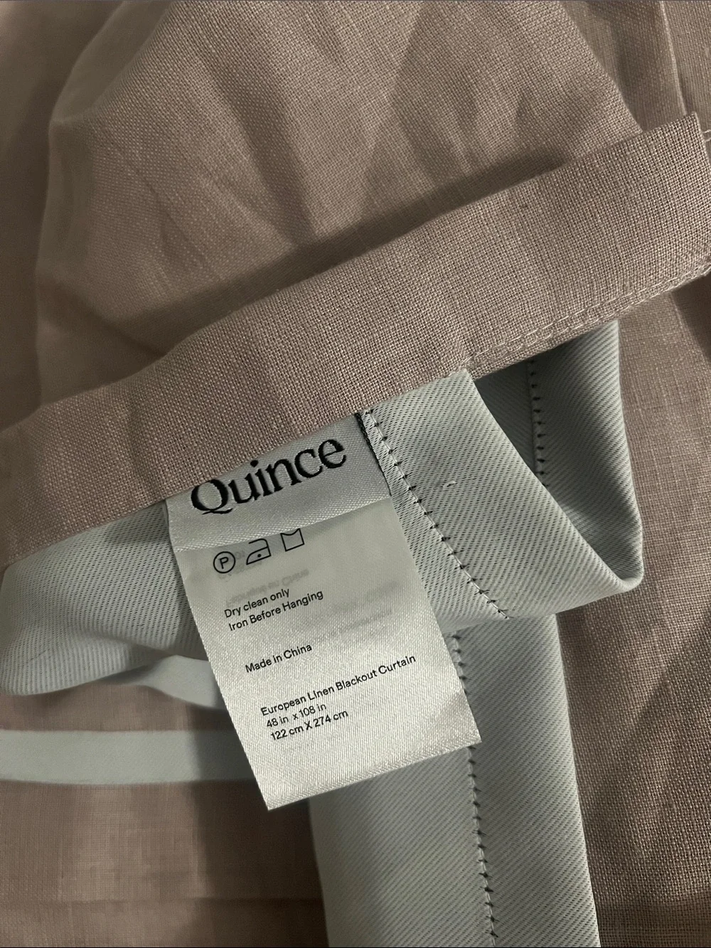 Quince European linen blackout curtain panel- blush- 48x108
